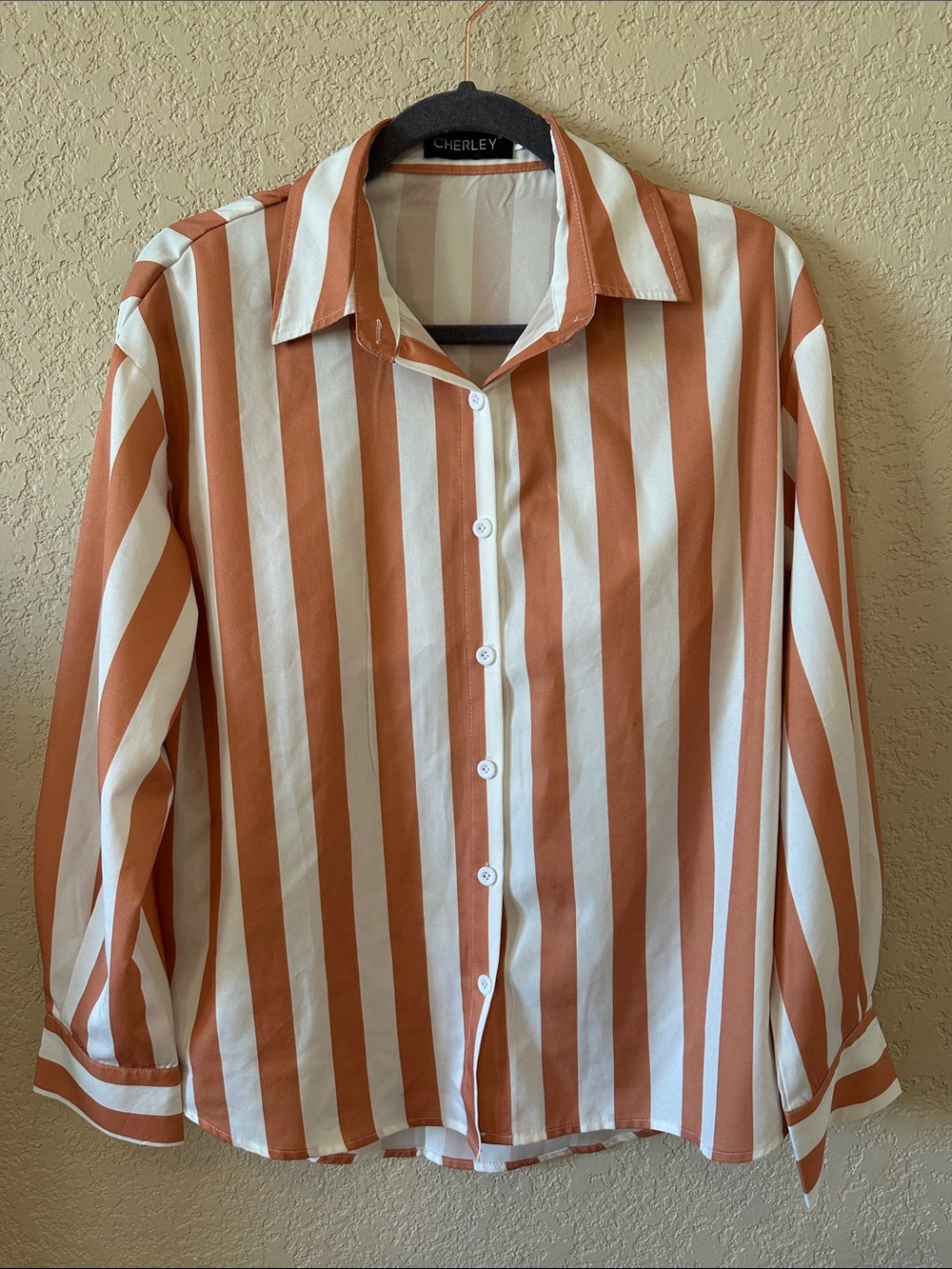 Cherley set Rust and White Striped Button-Up Top with Bralette - Picture 2 of 5